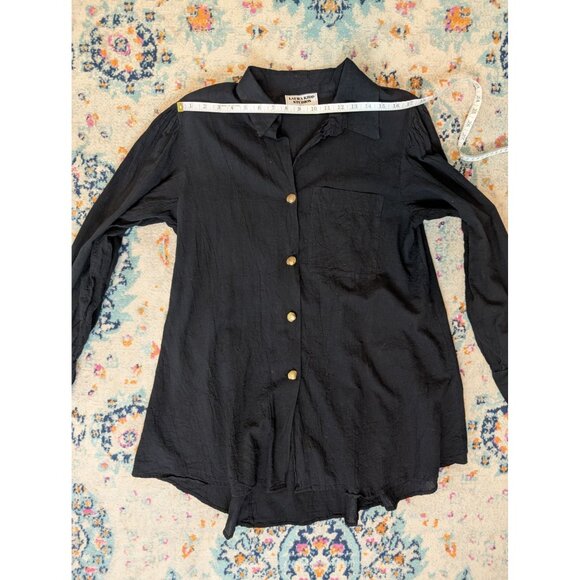 Vintage Laura Kidd Studios Black Gauzy Button-Up Tunic w/ Gold Shell Buttons: XL - Picture 7 of 12